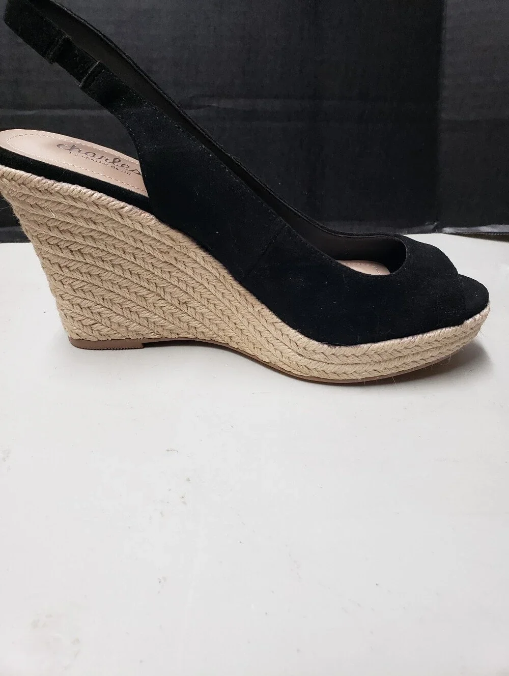 Charles David Black Suede Espadrille Wedge Slingback